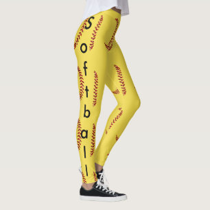 Red Faux Glitter Softball Stitches w/Softball Text Leggings