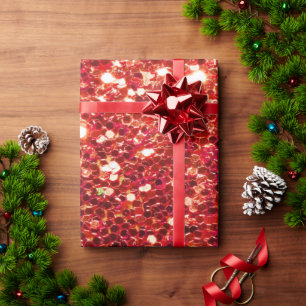 Red Faux Glitter Sparkle Bling Shiny Metallic Wrapping Paper