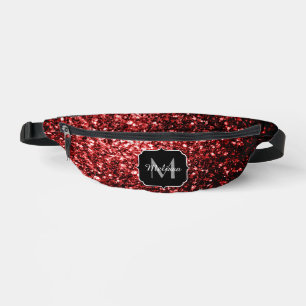 Red faux glitter sparkles Monogram Bum Bags