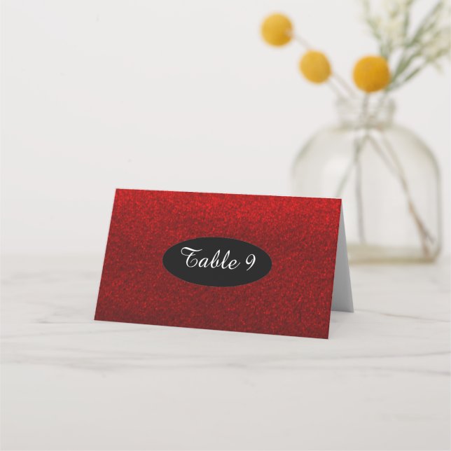 Red Faux Glitter Table Seating Numbers Place Card (Front)
