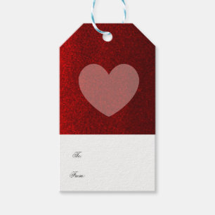 Red Faux Glitter With Blush Heart Gift Tags