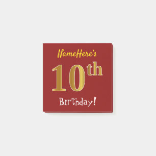 Red, Faux Gold 10th Birthday, With Custom Name Post-it Notes