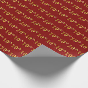 Red, Faux Gold 10th (Tenth) Event Wrapping Paper