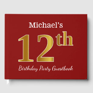 Red, Faux Gold 12th Birthday Party + Custom Name Guest Book