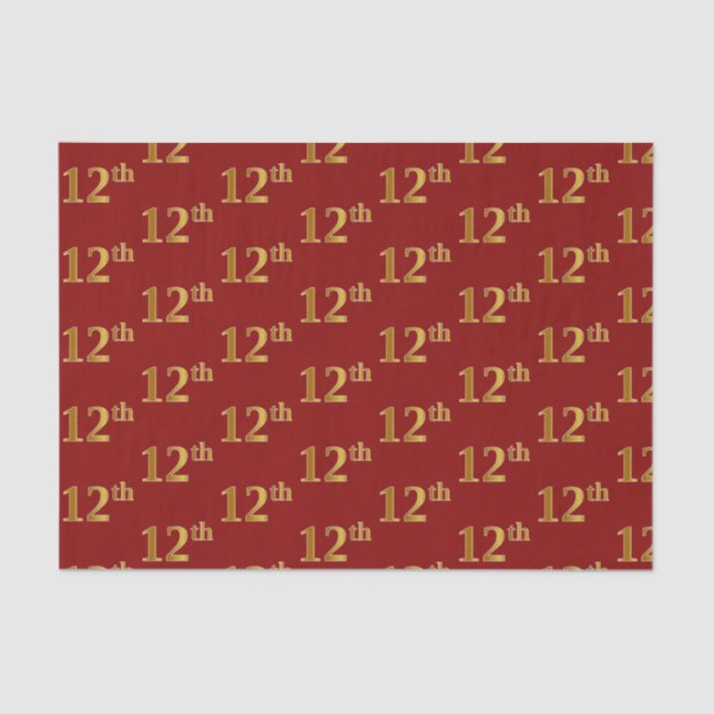 Red, Faux Gold 12th (Twelfth) Event Tissue Paper (Front)