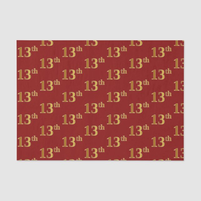 Red, Faux Gold 13th (Thirteenth) Event Tissue Paper (Front)