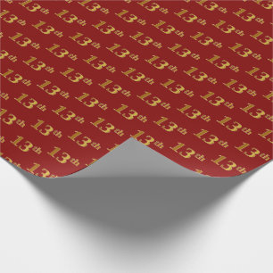 Red, Faux Gold 13th (Thirteenth) Event Wrapping Paper