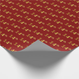 Red, Faux Gold 14th (Fourteenth) Event Wrapping Paper