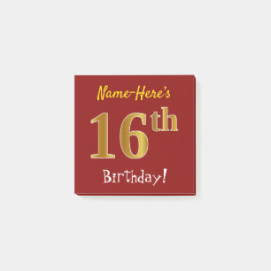 Red, Faux Gold 16th Birthday, With Custom Name Post-it Notes