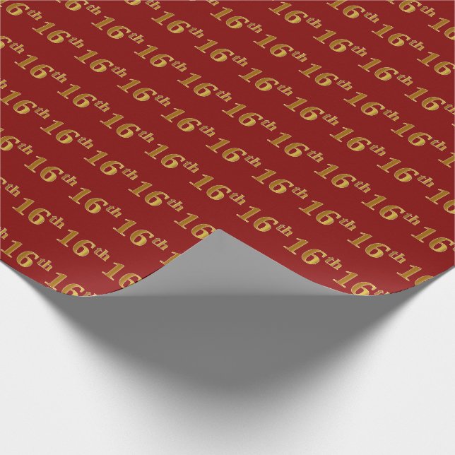 Red, Faux Gold 16th (Sixteenth) Event Wrapping Paper (Corner)