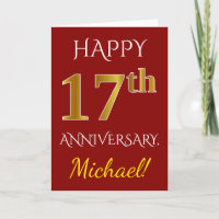 Red, Faux Gold 17th Wedding Anniversary + Name