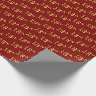 Red, Faux Gold 18th (Eighteenth) Event Wrapping Paper