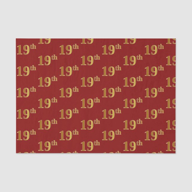 Red, Faux Gold 19th (Nineteenth) Event Tissue Paper (Front)