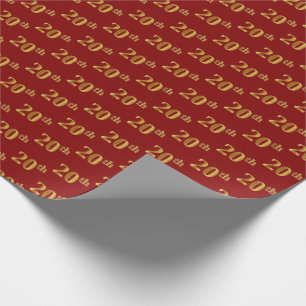 Red, Faux Gold 20th (Twentieth) Event Wrapping Paper