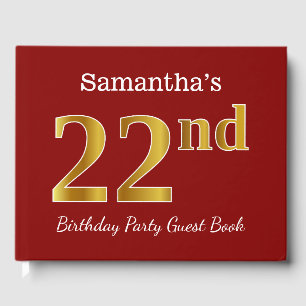 Red, Faux Gold 22nd Birthday Party + Custom Name Guest Book