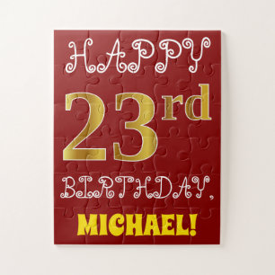 Red, Faux Gold 23rd Birthday + Custom Name Puzzle