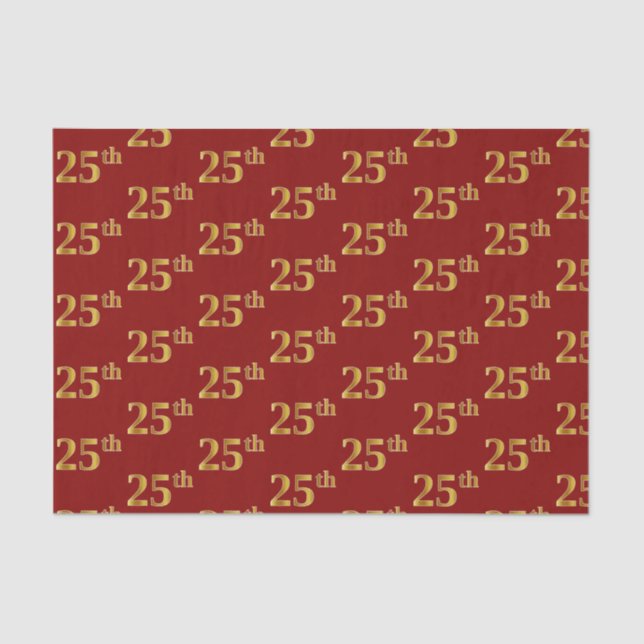 Red, Faux Gold 25th (Twenty-Fifth) Event Tissue Paper (Front)