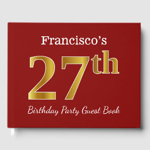 Red, Faux Gold 27th Birthday Party + Custom Name Guest Book