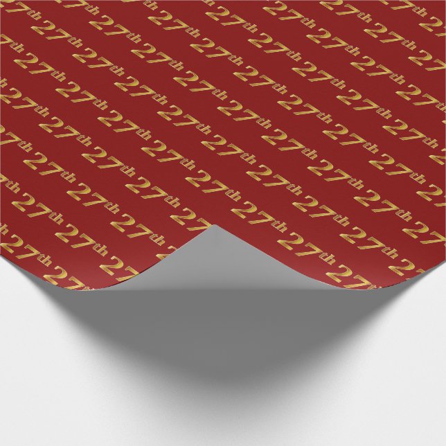Red, Faux Gold 27th (Twenty-Seventh) Event Wrapping Paper (Corner)