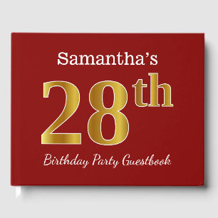 Red, Faux Gold 28th Birthday Party + Custom Name Guest Book