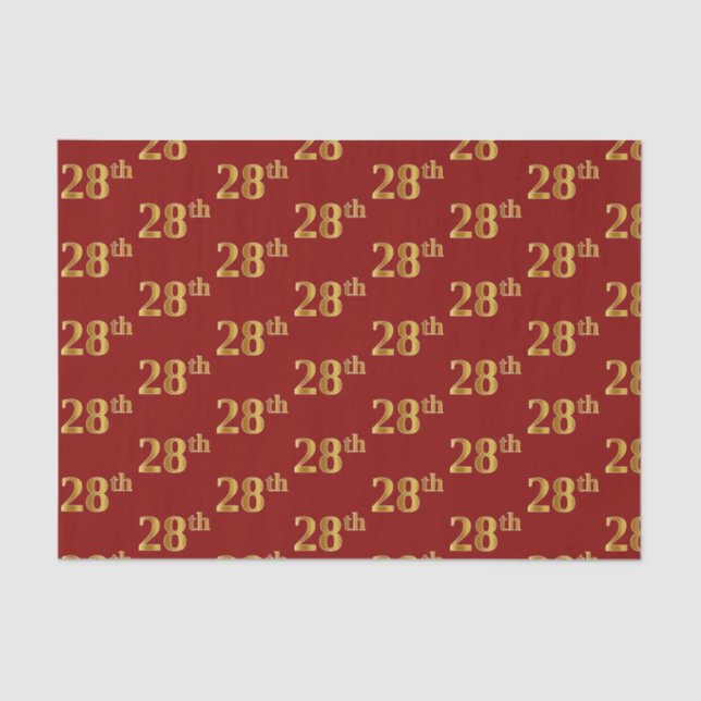 Red, Faux Gold 28th (Twenty-Eighth) Event Tissue Paper (Front)