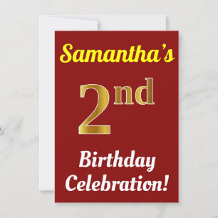 Red, Faux Gold 2nd Birthday Celebration + Name Invitation