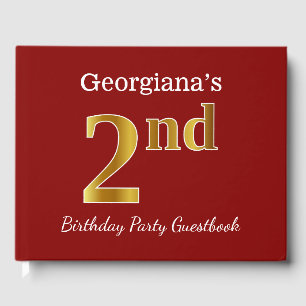 Red, Faux Gold 2nd Birthday Party + Custom Name Guest Book