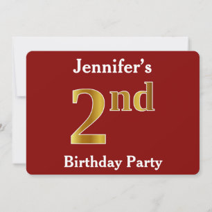 Red, Faux Gold 2nd Birthday Party + Custom Name Invitation