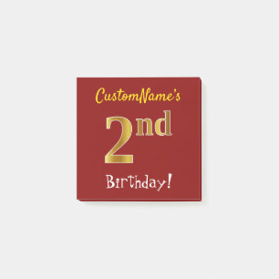 Red, Faux Gold 2nd Birthday, With Custom Name Post-it Notes