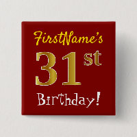 Red, Faux Gold 31st Birthday, With Custom Name
