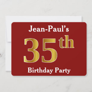 Red, Faux Gold 35th Birthday Party + Custom Name Invitation