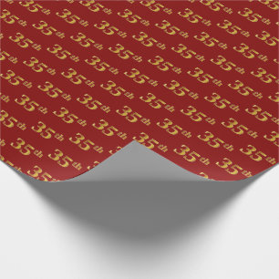 Red, Faux Gold 35th (Thirty-Fifth) Event Wrapping Paper