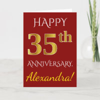 Red, Faux Gold 35th Wedding Anniversary + Name