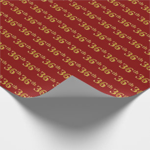Red, Faux Gold 36th (Thirty-Sixth) Event Wrapping Paper