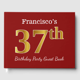 Red, Faux Gold 37th Birthday Party + Custom Name Guest Book