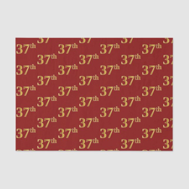 Red, Faux Gold 37th (Thirty-Seventh) Event Tissue Paper (Front)