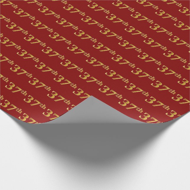 Red, Faux Gold 37th (Thirty-Seventh) Event Wrapping Paper (Corner)