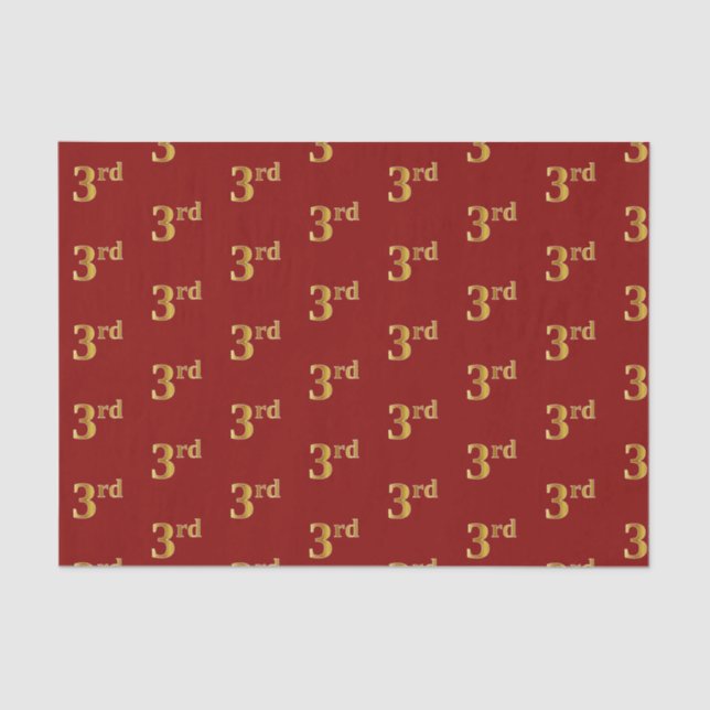 Red, Faux Gold 3rd (Third) Event Tissue Paper (Front)