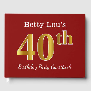 Red, Faux Gold 40th Birthday Party + Custom Name Guest Book