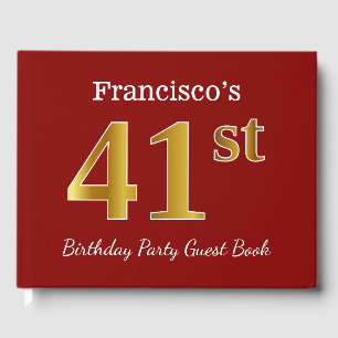 Red, Faux Gold 41st Birthday Party + Custom Name Guest Book