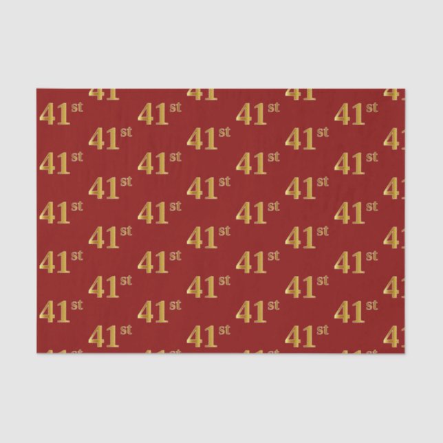 Red, Faux Gold 41st (Forty-First) Event Tissue Paper (Front)