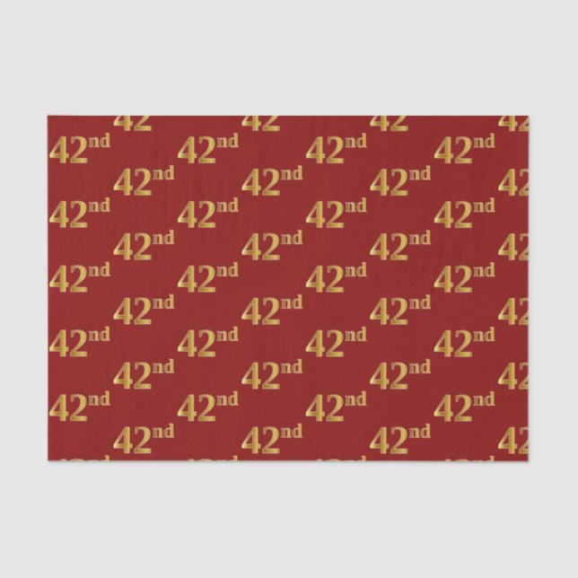 Red, Faux Gold 42nd (Forty-Second) Event Tissue Paper (Front)