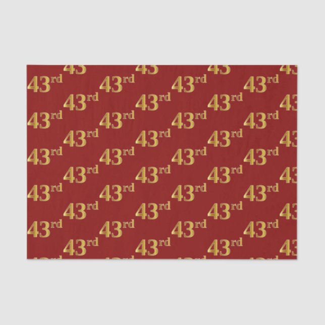 Red, Faux Gold 43rd (Forty-Third) Event Tissue Paper (Front)