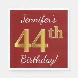 Red, Faux Gold 44th Birthday + Custom Name Napkin