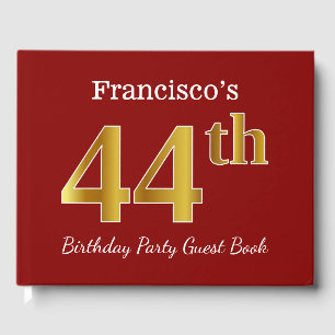 Red, Faux Gold 44th Birthday Party + Custom Name Guest Book