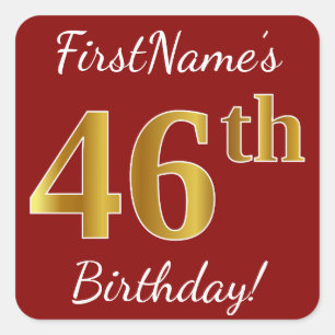 Red, Faux Gold 46th Birthday + Custom Name Sticker