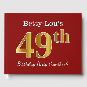Red, Faux Gold 49th Birthday Party + Custom Name Guest Book