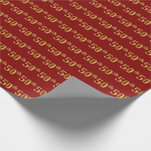 Red, Faux Gold 50th (Fiftieth) Event Wrapping Paper