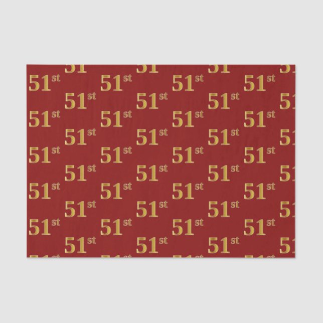 Red, Faux Gold 51st (Fifty-First) Event Tissue Paper (Front)