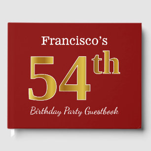 Red, Faux Gold 54th Birthday Party + Custom Name Guest Book